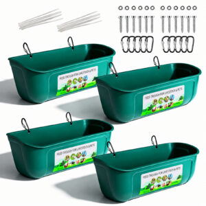 4-Pack Hanging Poultry Feeder & Waterer, 2.6 Quart No‑Spill Chicken Feeder Duck Waterer for Backyard Use, Green