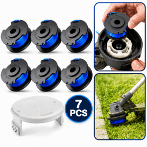 7 Pack Weed Wacker String Replacement, 0.065 Inch 11FT String Trimmer Refill, Compatible with 18V 24V 40V Trimmers, Includes 6 Trimmer Strings and 1 Cover