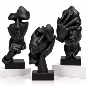 3 Pcs Thinker Statue, See No Evil Hear No Evil Speak No Evil Figurines, Abstract Resin Art Sculptures for Living Room, Home, Office, Study Decor, Silence is Gold Collection