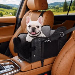 Center Console Dog Car Seat for Small Dogs and Cats, Armrest Pet Booster Seat Travel Carrier, Up to 12 lbs, 16.5 x 9.5 x 9 Inches, Black