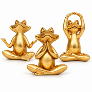 3 Pcs Gold Frog Yoga Statues, Zen Resin Figurines for Shelf Desk Office, Peace & Good Luck Decor, Gift for Mom Women