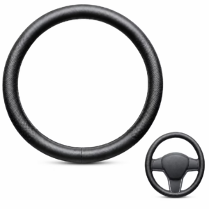 Nappa Leather Steering Wheel Cover Compatible with Tesla Model Y Accessories 2026 Juniper, Tesla Model 3 Accessories, Non-Slip Breathable Black Car Steering Wheel Cover, Y Protector