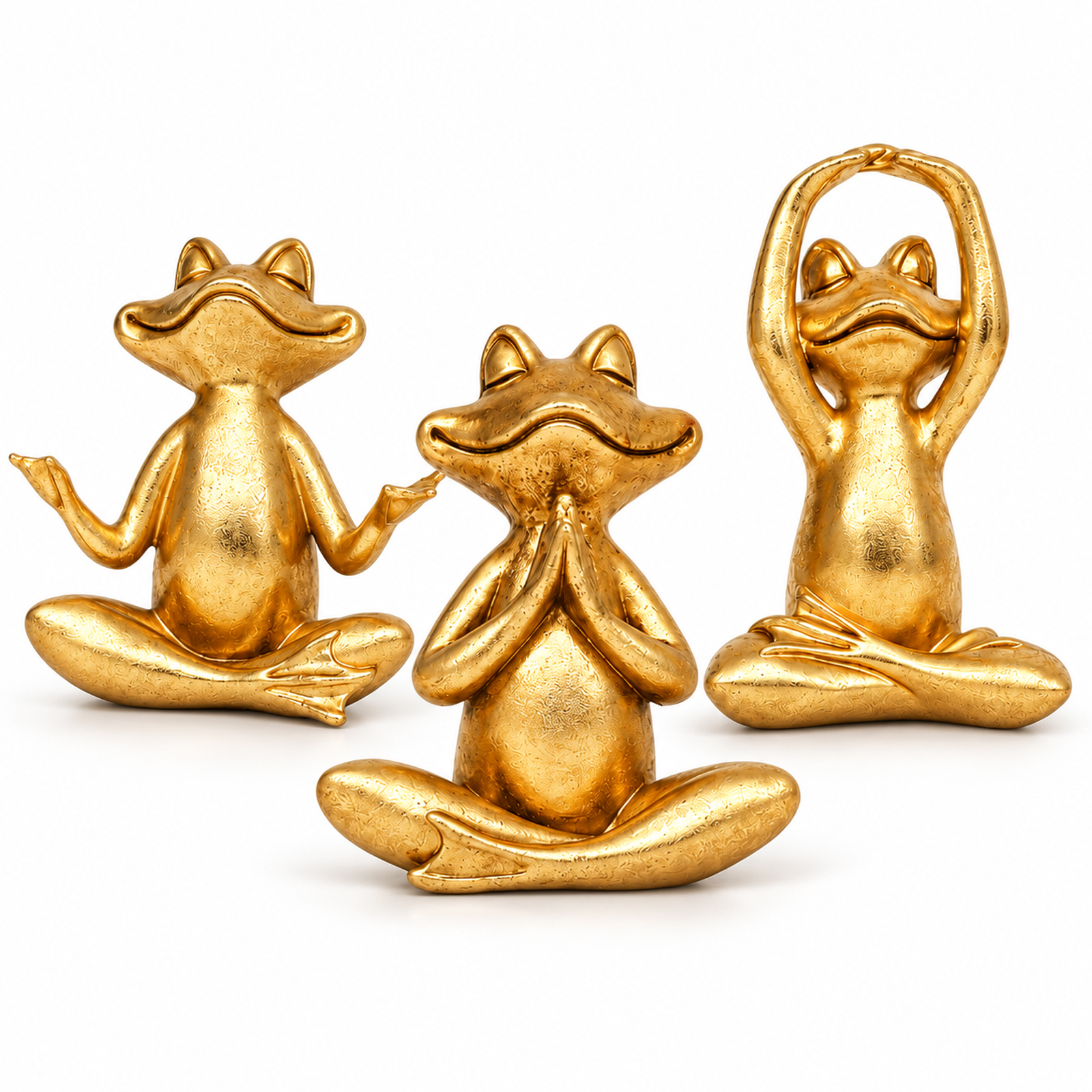 3 Pcs Gold Frog Yoga Statues, Zen Resin Figurines for Shelf Desk Office, Peace & Good Luck Decor, Gift for Mom Women
