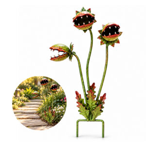 25-Inch Metal Venus Flytrap Garden Stake, Whimsical Carnivorous Plant Sculpture for Flower Beds, Patios & Planters, Large Outdoor Decor