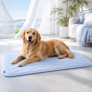 Cooling Dog Crate Mat 35 x 23, Q-Max 0.4 Breathable Dog Cooling Pad for Large Dogs, Lightweight Washable Pet Cooling Bed Kennel Pad, Summer Indoor Outdoor Use, Blue