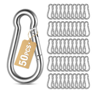 50 Pack Carabiner Clips, 2 Inch M5 Spring Snap Hooks with 220 lb Holding Capacity, Silver Metal Clips for Hammock, Swing, Outdoor and Travel