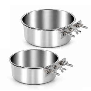2 Pack No Spill Dog Crate Bowls, Stainless Steel Hanging Kennel Water & Food Bowls for Cage, Metal Feeder Dish for Medium Large Dogs Pets