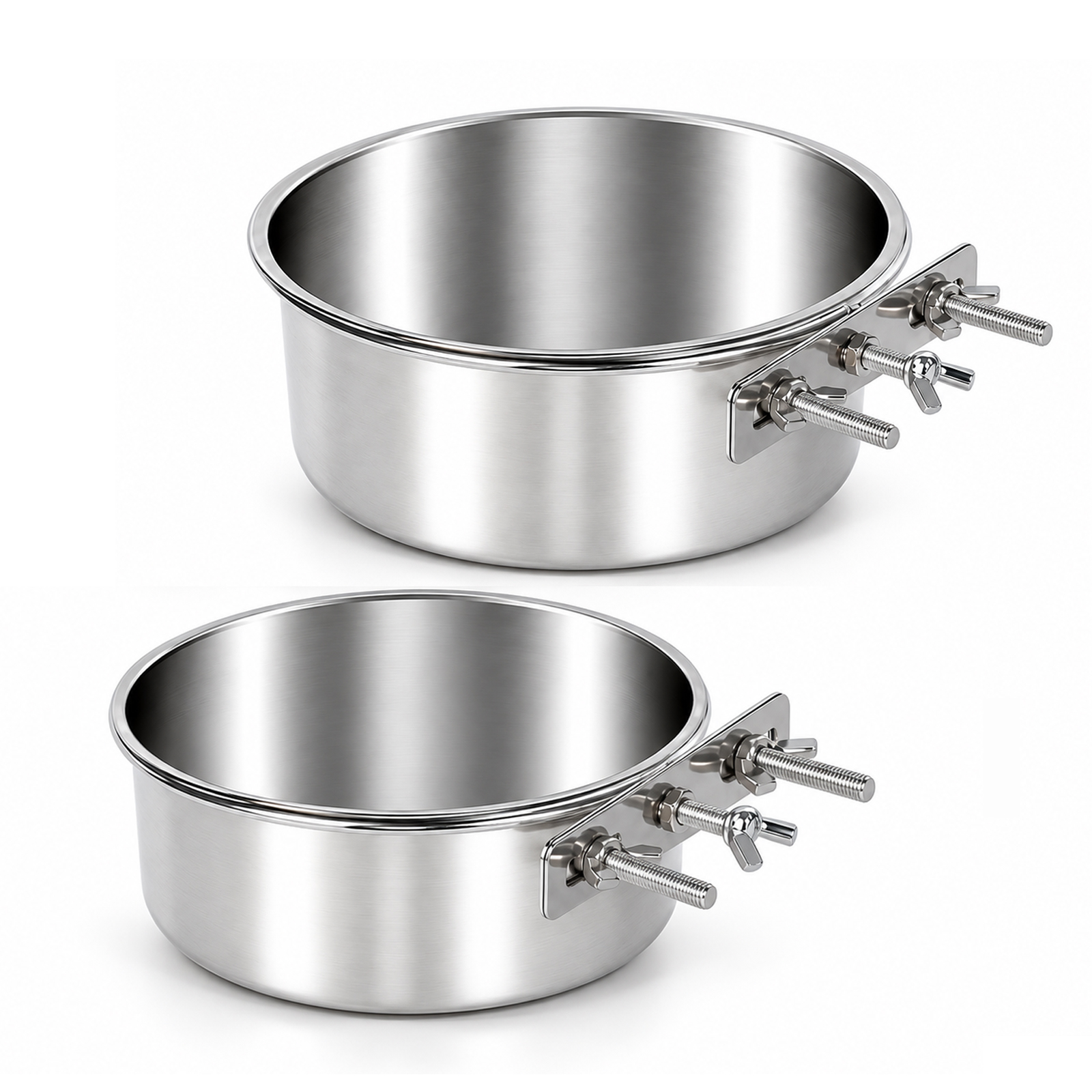 2 Pack No Spill Dog Crate Bowls, Stainless Steel Hanging Kennel Water & Food Bowls for Cage, Metal Feeder Dish for Medium Large Dogs Pets