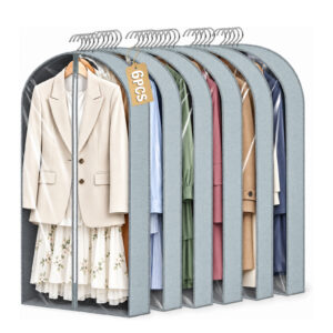 6 Pack Garment Bags for Hanging Clothes, 60 Inch Breathable Garment Bags with Clear Window, Suit Bags for Closet Storage, Dress Bags for Gowns, Wedding Dress Bag, Garment Covers for Coats and Jackets