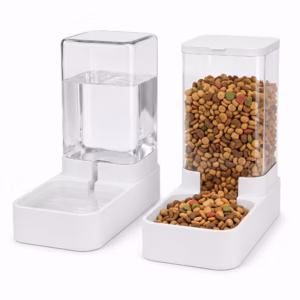Automatic Cat Feeder and Water Dispenser Set, Gravity Pet Food Feeder with 3.3L Waterer and 1.3KG Dry Food Container for Cats, Small and Medium Dogs, Black