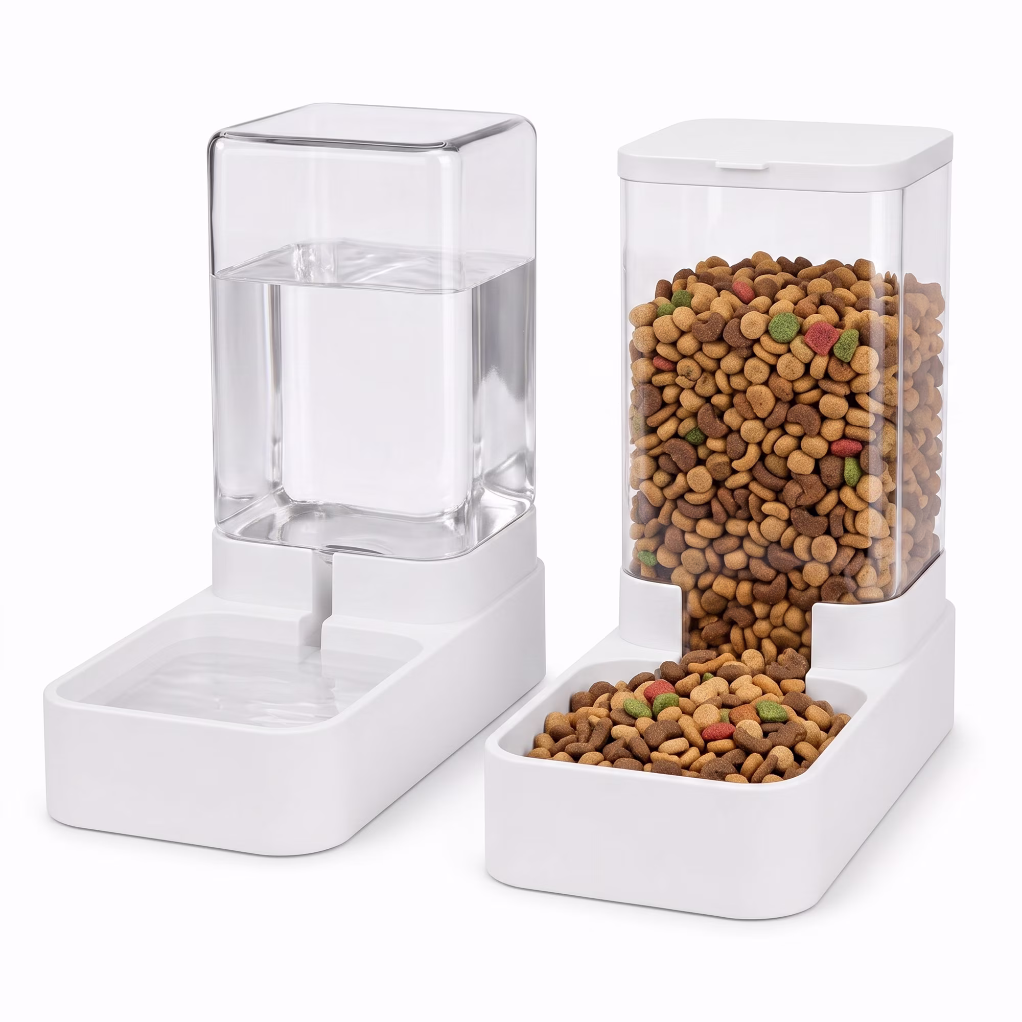 Automatic Cat Feeder and Water Dispenser Set, Gravity Pet Food Feeder with 3.3L Waterer and 1.3KG Dry Food Container for Cats, Small and Medium Dogs, Black
