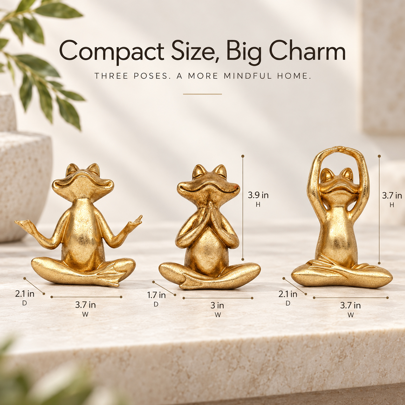3 Pcs Gold Frog Yoga Statues, Zen Resin Figurines for Shelf Desk Office, Peace & Good Luck Decor, Gift for Mom Women - Image 2