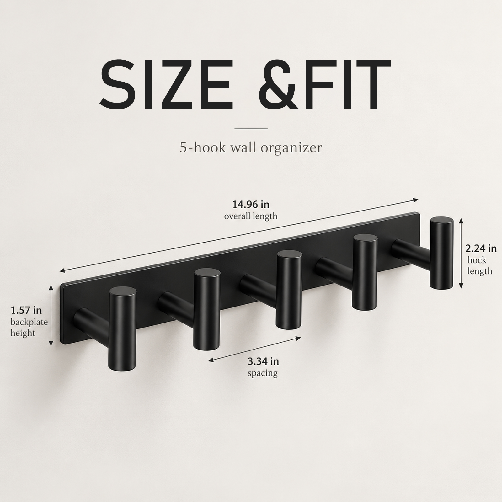 Wall Mount Coat Rack with 5 T-Shaped Hooks, Black Heavy-Duty Metal Hanging Rail, 15.5 Inch Wall Mount Hanger for Hats, Bags and Towels, Multi-Purpose Storage Organizer for Entryway, Bathroom, Closet - Image 8