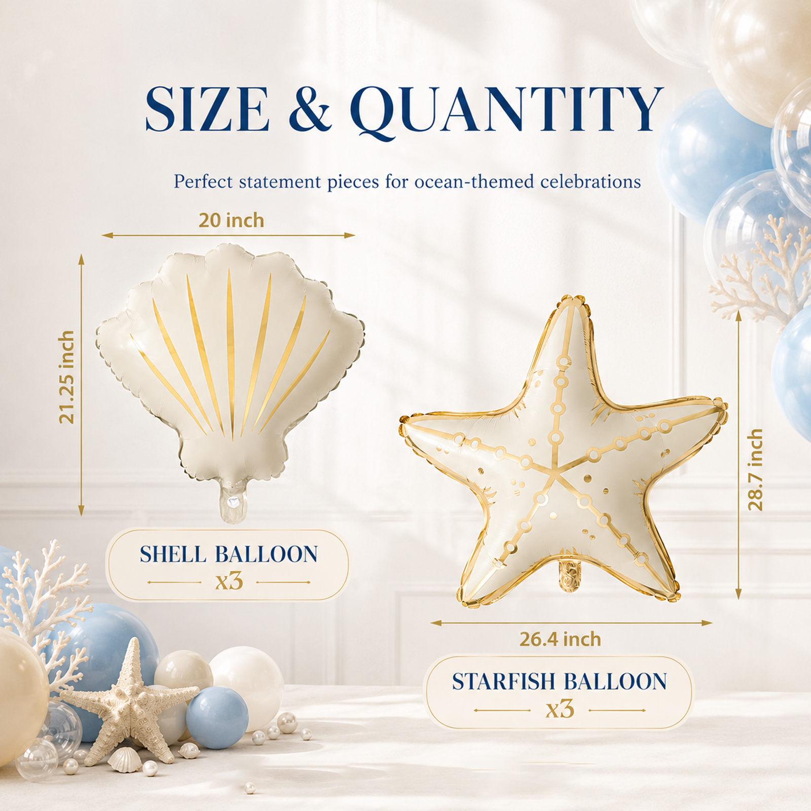 6 Pcs Under the Sea Party Decorations, 3 Starfish and 3 Seashell Balloons, Mermaid Party Decorations, Ocean Themed Party Decorations for Beach Birthday, Baby Shower and Summer Party - Image 2