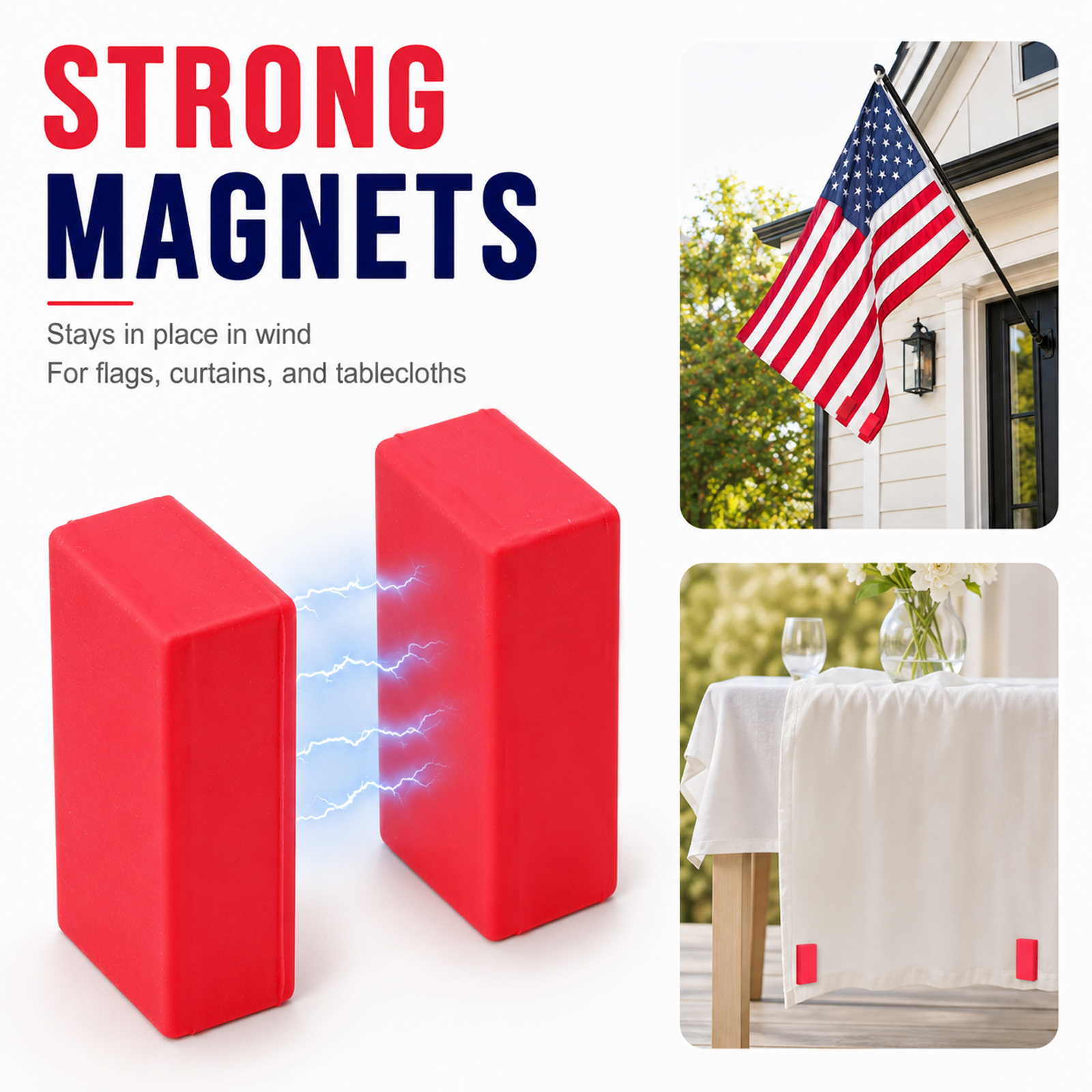 4 Pairs (8 Pcs) Clip On Heavy Duty Rubber Coated Magnetic Flag Weights, Wind Resistant Outdoor Magnet Weights for Windy Days, Anti-Wrap for Flag Pole Tablecloth Curtain Banner Rugs - Image 3