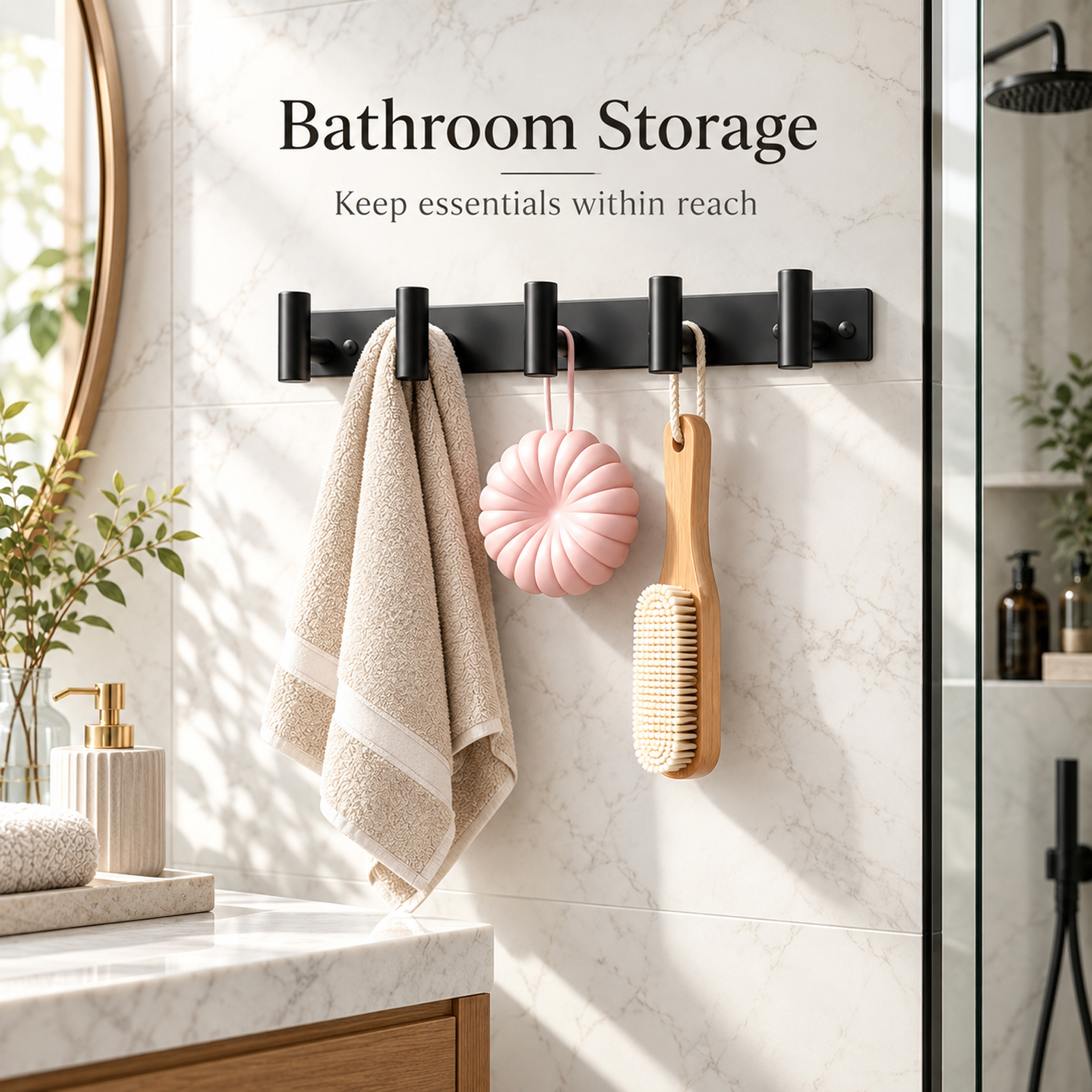 Wall Mount Coat Rack with 5 T-Shaped Hooks, Black Heavy-Duty Metal Hanging Rail, 15.5 Inch Wall Mount Hanger for Hats, Bags and Towels, Multi-Purpose Storage Organizer for Entryway, Bathroom, Closet - Image 2