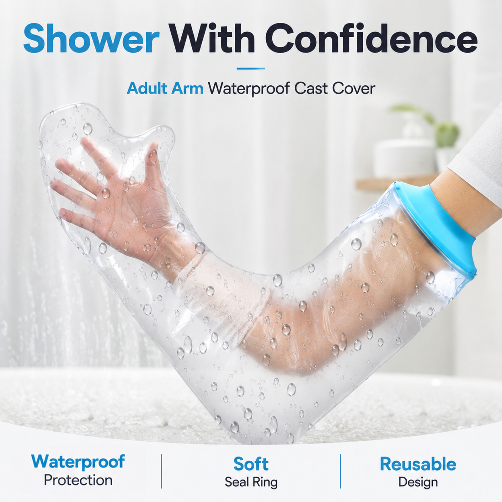 Waterproof Cast Cover for Shower Arm Adult, Reusable Full Arm Protector Sleeve for Hand Wrist Elbow Bandages and Wounds, Clear PVC Bathing Guard to Keep Dressings Dry After Surgery - Image 3