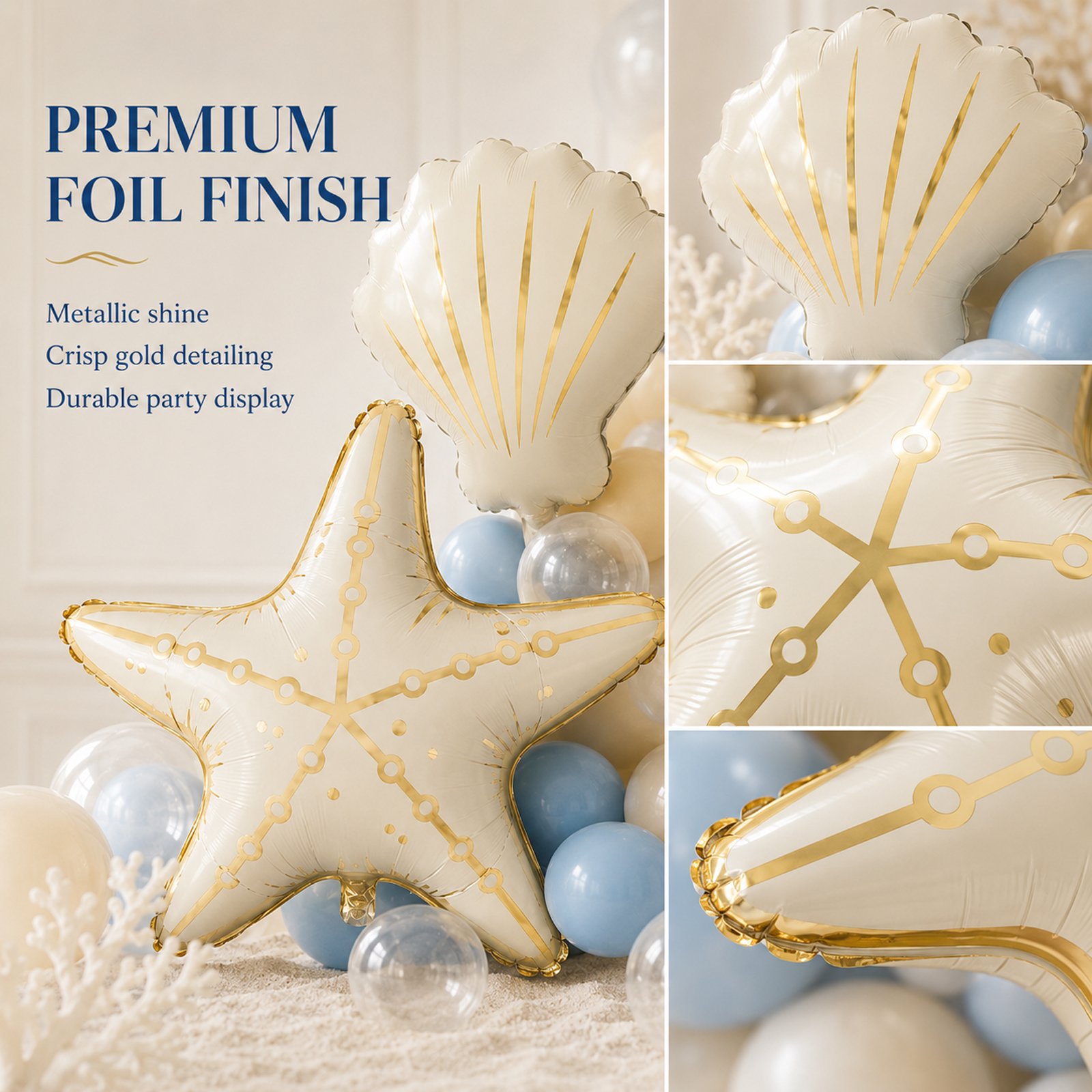6 Pcs Under the Sea Party Decorations, 3 Starfish and 3 Seashell Balloons, Mermaid Party Decorations, Ocean Themed Party Decorations for Beach Birthday, Baby Shower and Summer Party - Image 4
