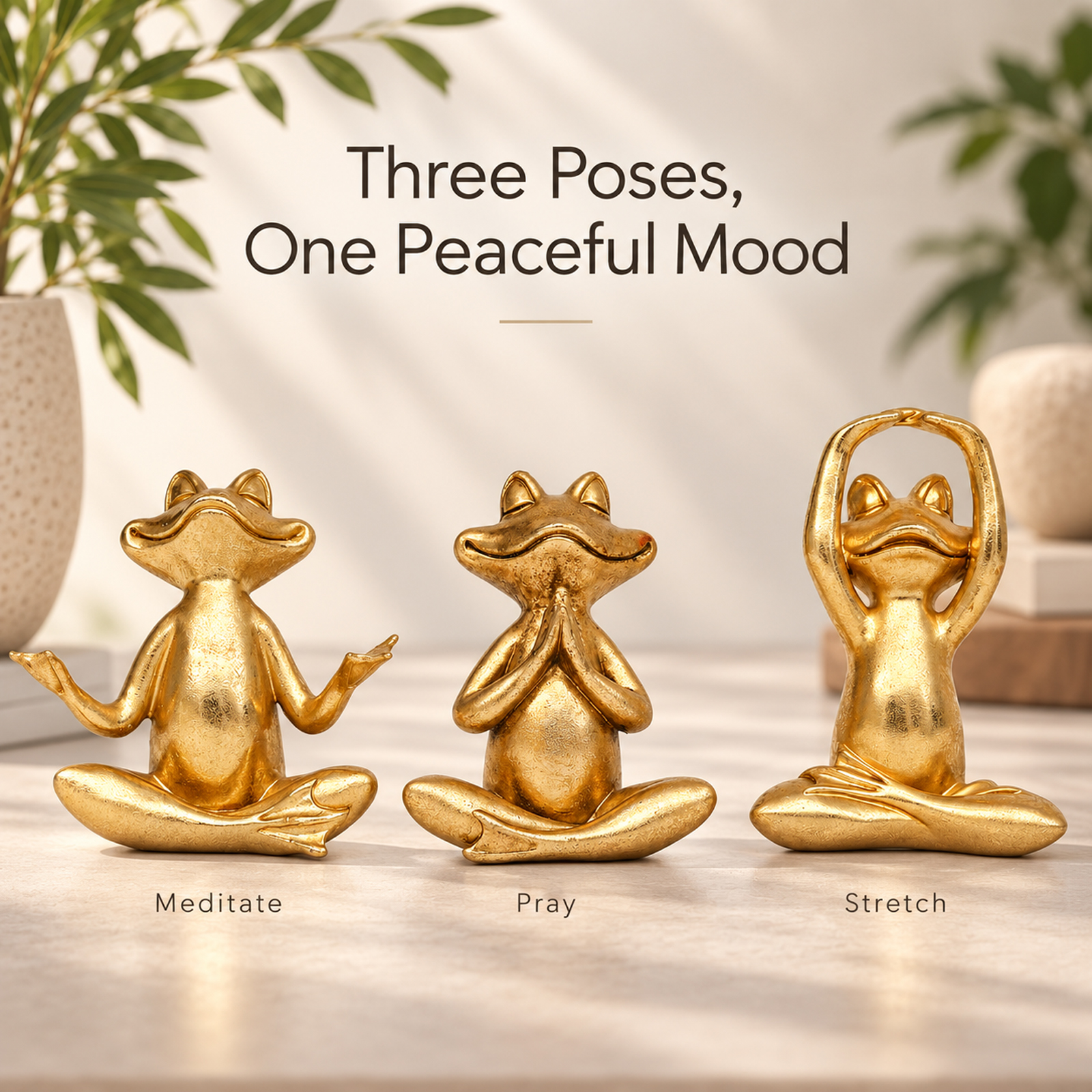 3 Pcs Gold Frog Yoga Statues, Zen Resin Figurines for Shelf Desk Office, Peace & Good Luck Decor, Gift for Mom Women - Image 4