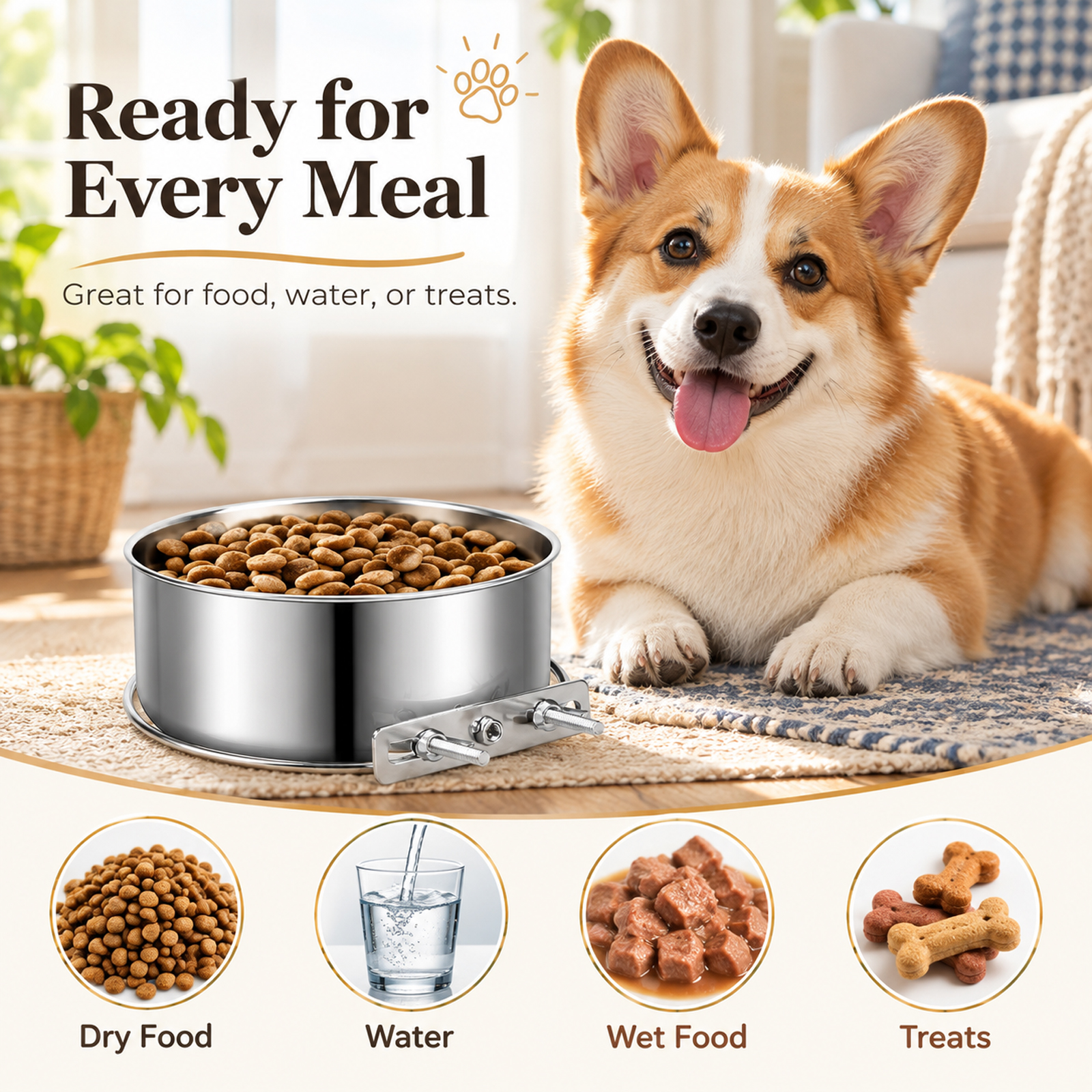 2 Pack No Spill Dog Crate Bowls, Stainless Steel Hanging Kennel Water & Food Bowls for Cage, Metal Feeder Dish for Medium Large Dogs Pets - Image 5