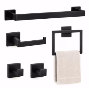 5 Piece Bathroom Towel Bar Set, 23.6 Inch Bathroom Towel Holder, SUS304 Stainless Steel Towel Racks for Bathroom Wall Mounted, Matte Black Bathroom Hardware Accessories Set