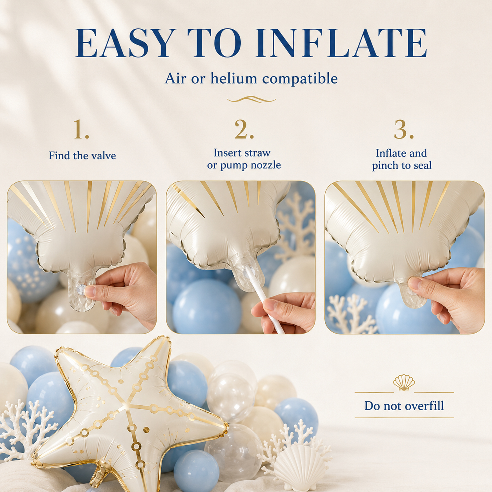 6 Pcs Under the Sea Party Decorations, 3 Starfish and 3 Seashell Balloons, Mermaid Party Decorations, Ocean Themed Party Decorations for Beach Birthday, Baby Shower and Summer Party - Image 5