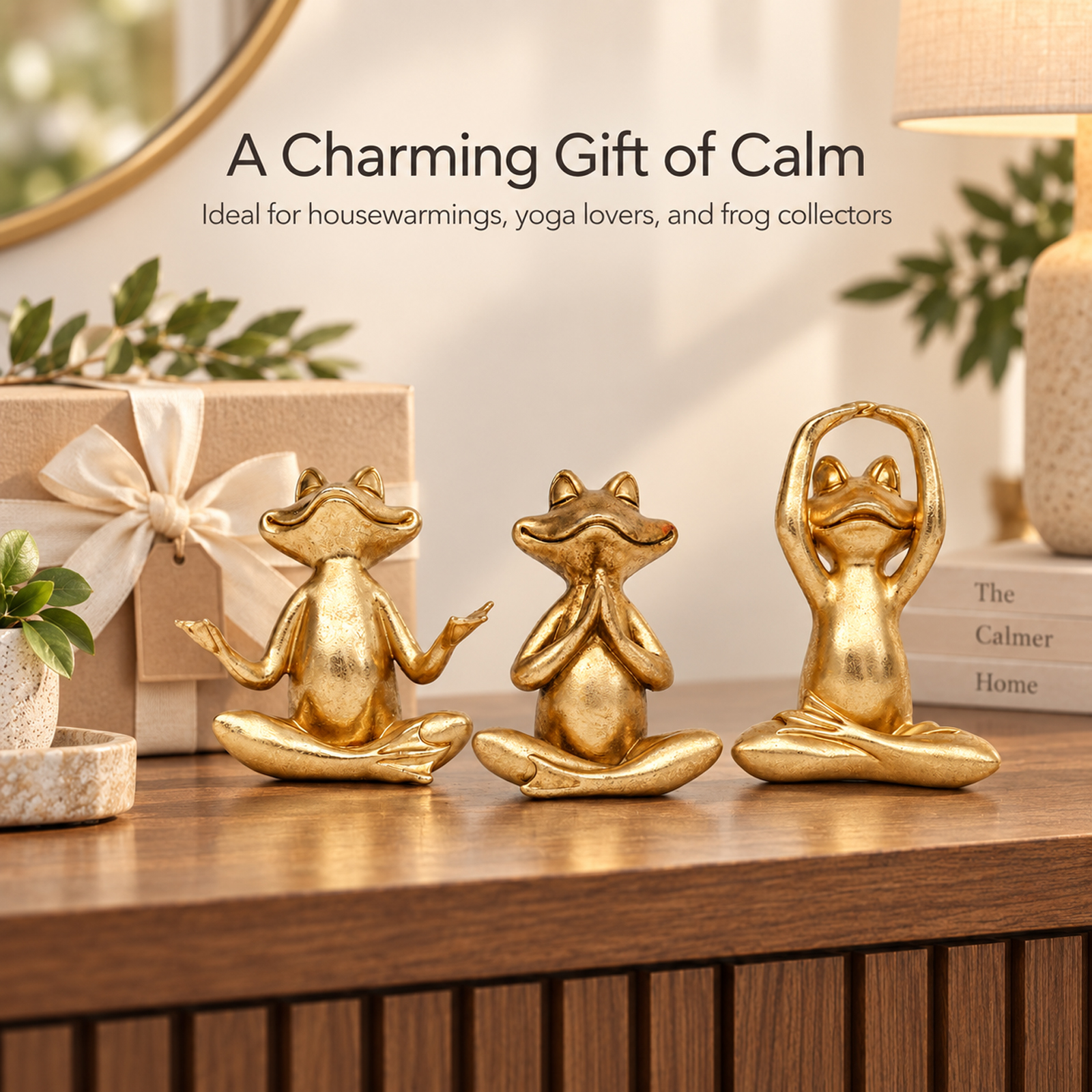 3 Pcs Gold Frog Yoga Statues, Zen Resin Figurines for Shelf Desk Office, Peace & Good Luck Decor, Gift for Mom Women - Image 5