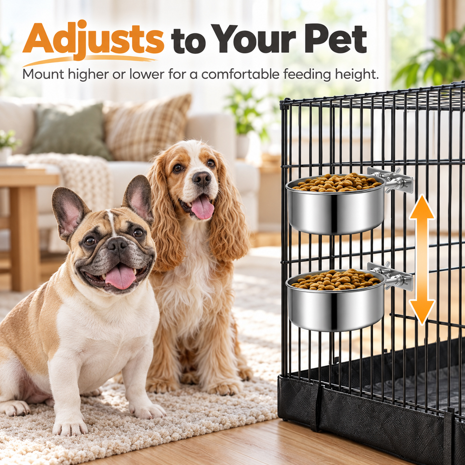 2 Pack No Spill Dog Crate Bowls, Stainless Steel Hanging Kennel Water & Food Bowls for Cage, Metal Feeder Dish for Medium Large Dogs Pets - Image 6