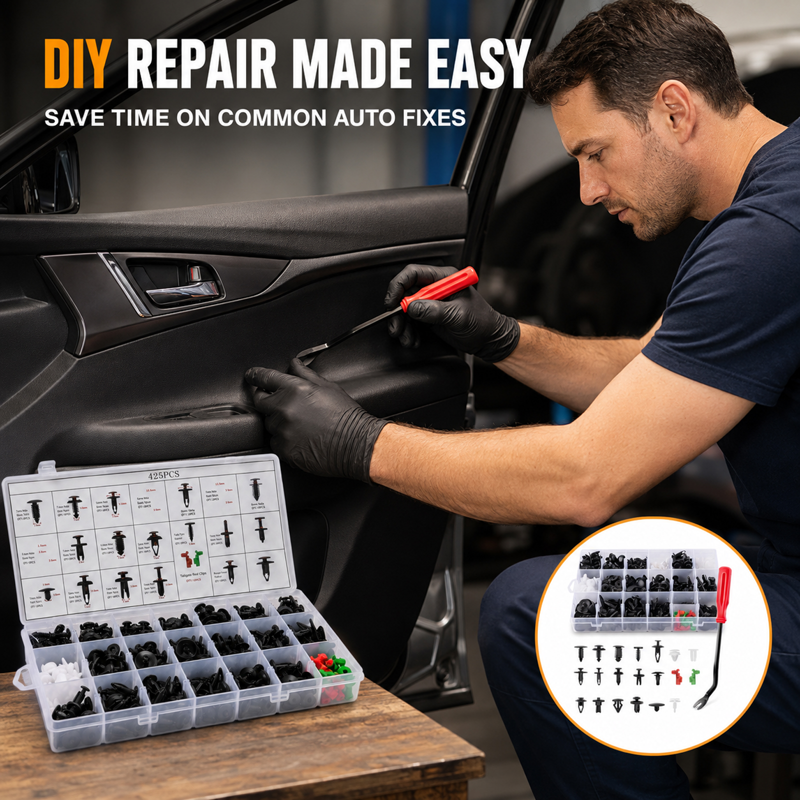 425 Pcs Car Push Retainer Clips & Automotive Fastener Kit, 19 Sizes 6-10mm Nylon Plastic Push Pins and Rivets for Bumper, Fender, Door Panel, Body Trim & Interior Exterior Repair, Includes Clip Remo - Image 7