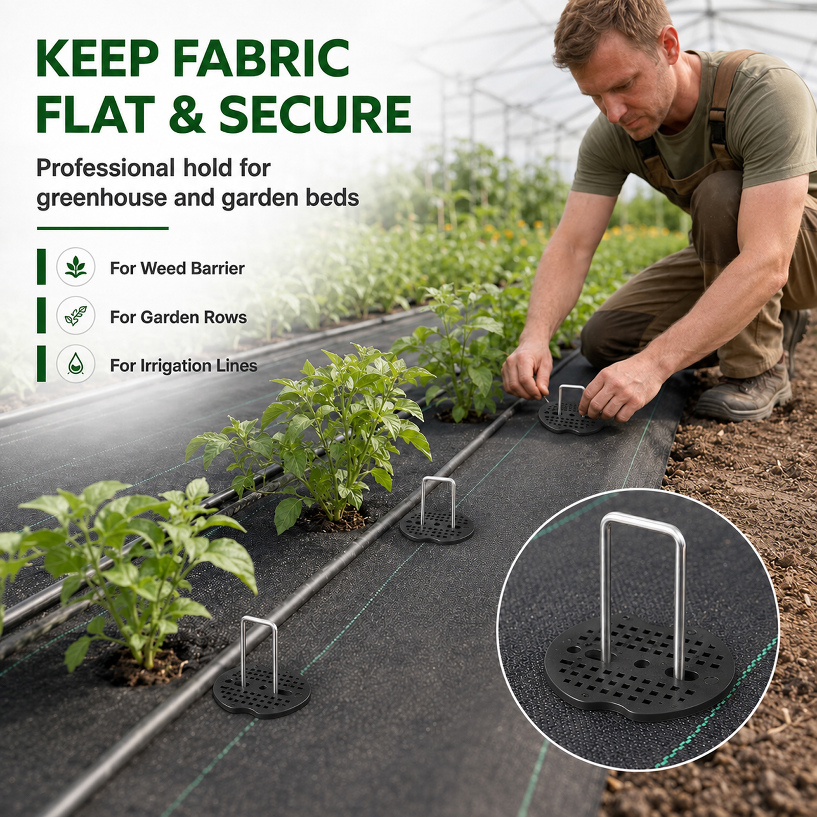 50 Pcs Garden Stakes Landscape Staples Set, 6 Inch 11 Gauge Heavy Duty Galvanized U-Shaped Pins with 50 Gaskets for Weed Barrier Fabric, Grass Sod, Artificial Turf & Yard Landscape, Weed Barrier - Image 7