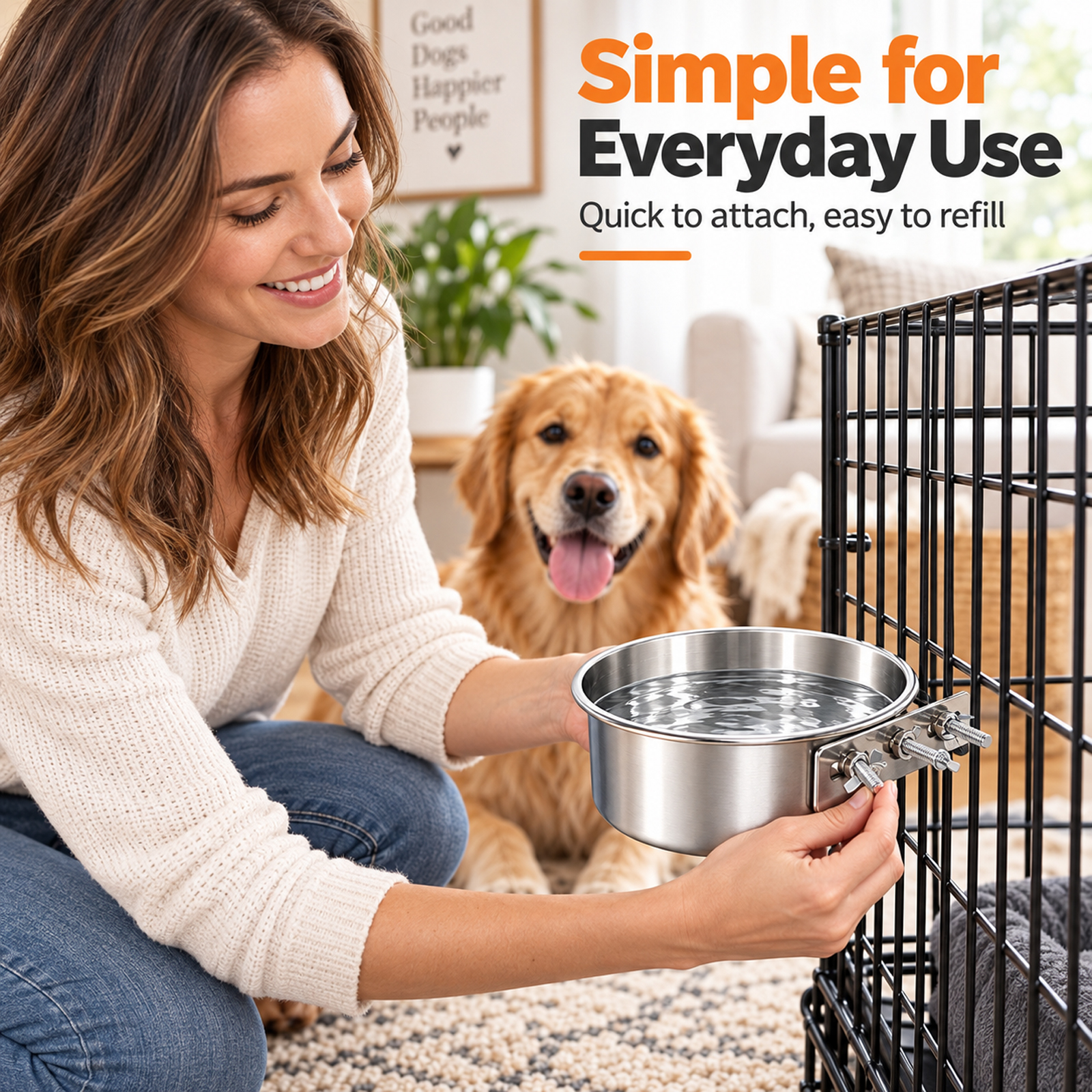 2 Pack No Spill Dog Crate Bowls, Stainless Steel Hanging Kennel Water & Food Bowls for Cage, Metal Feeder Dish for Medium Large Dogs Pets - Image 7