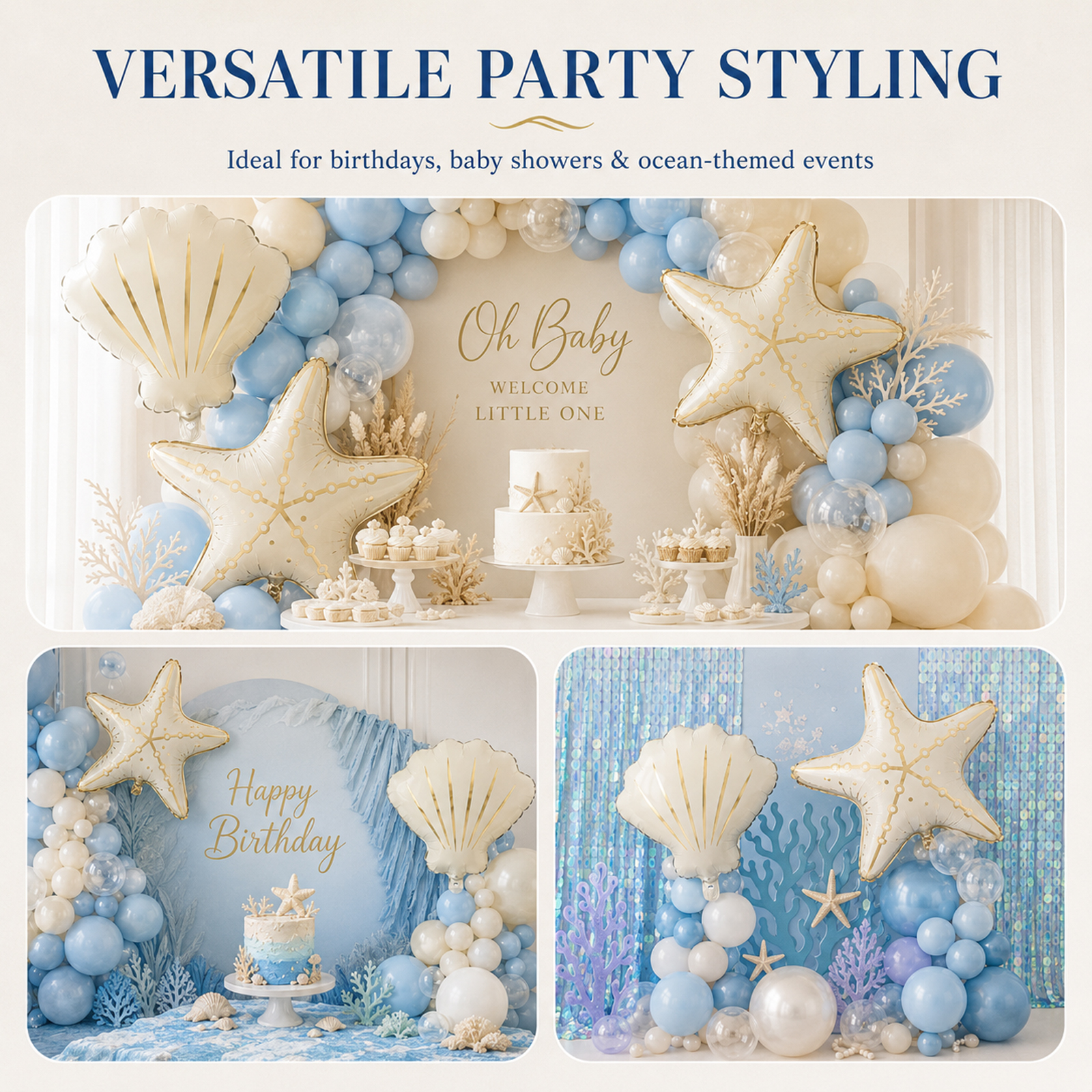 6 Pcs Under the Sea Party Decorations, 3 Starfish and 3 Seashell Balloons, Mermaid Party Decorations, Ocean Themed Party Decorations for Beach Birthday, Baby Shower and Summer Party - Image 7
