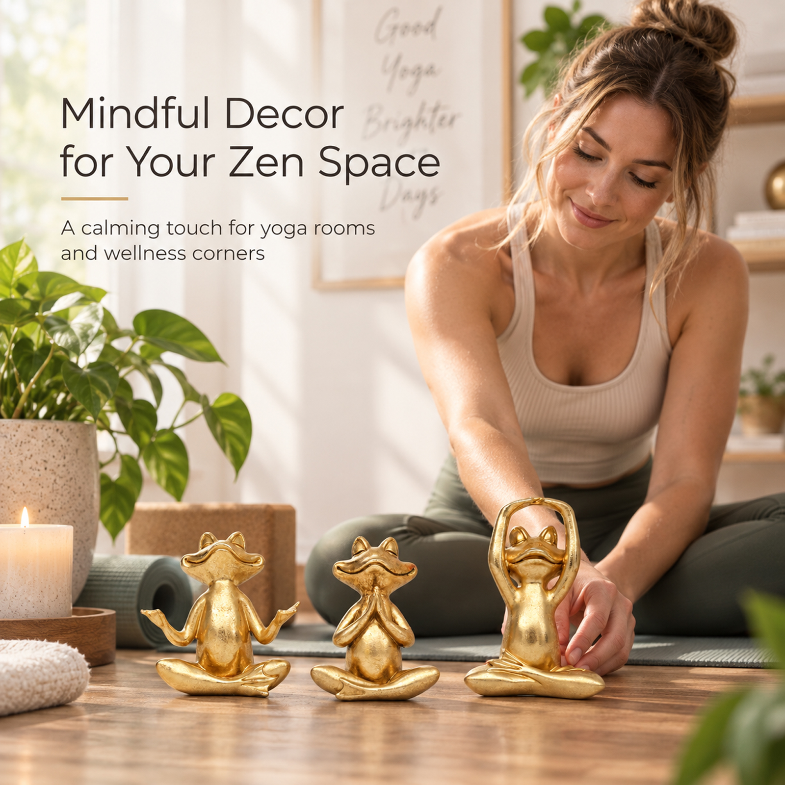 3 Pcs Gold Frog Yoga Statues, Zen Resin Figurines for Shelf Desk Office, Peace & Good Luck Decor, Gift for Mom Women - Image 7