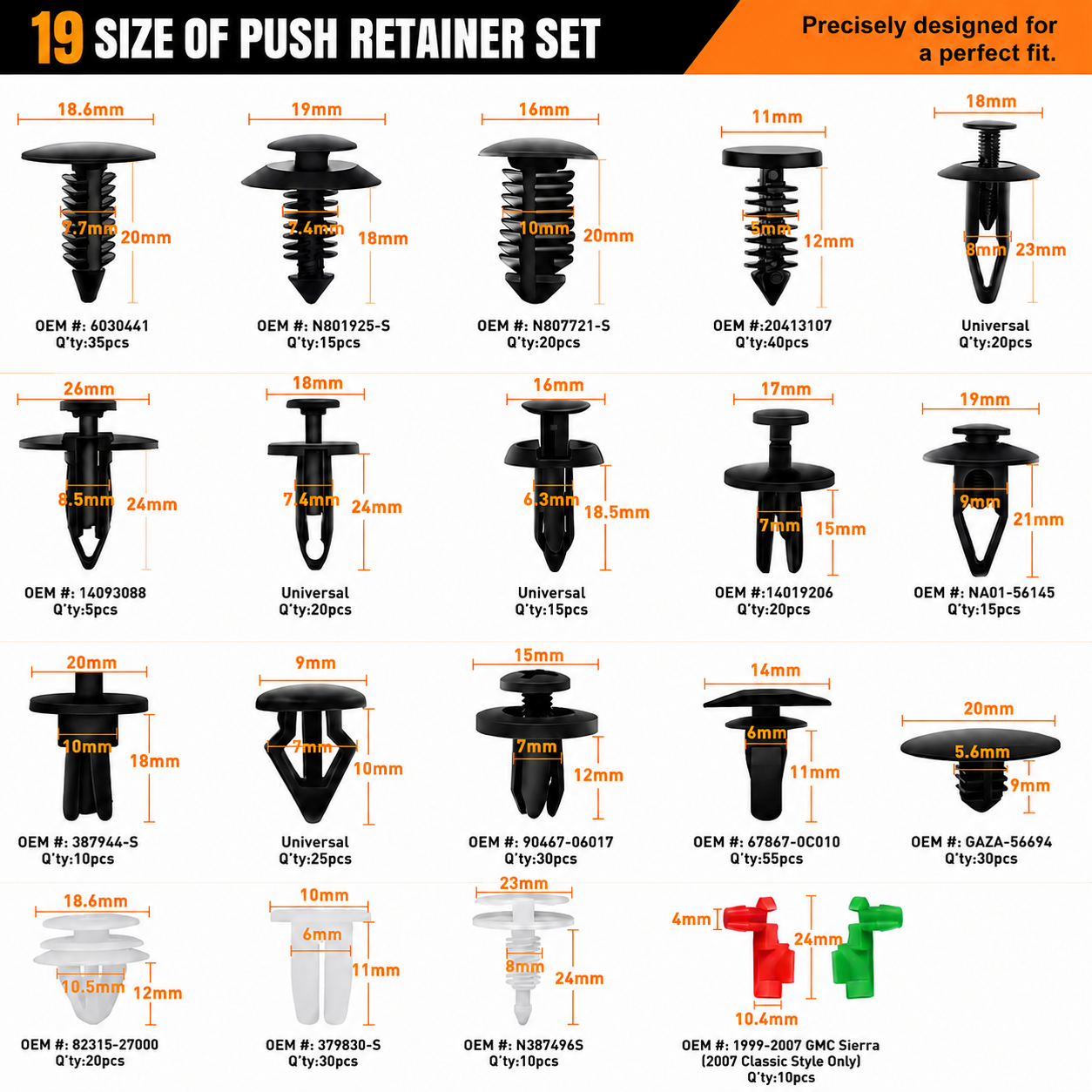 425 Pcs Car Push Retainer Clips & Automotive Fastener Kit, 19 Sizes 6-10mm Nylon Plastic Push Pins and Rivets for Bumper, Fender, Door Panel, Body Trim & Interior Exterior Repair, Includes Clip Remo - Image 2