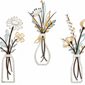 3 Pieces Metal Flowers Wall Art, Floral Wall Decor with Hanging Metal Decorations, 6 x 13.7 Inch Flower Wall Decor for Living Room, Bedroom, Bathroom, Dining Room and Housewarming Gift