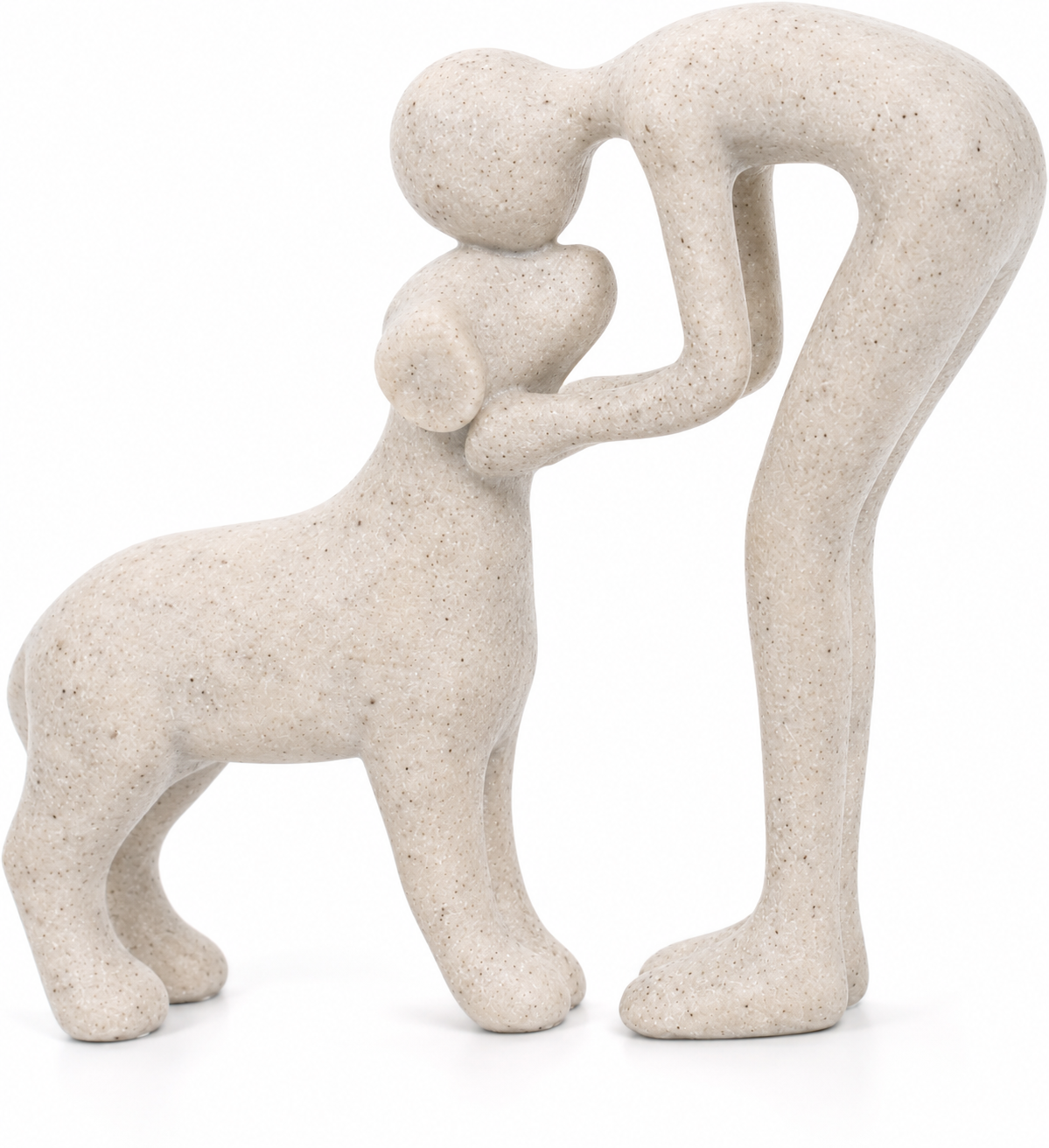 Abstract Person and Dog Statue, Resin Dog Memorial Figurine with Head-to-Head Design, Sandstone Color Abstract Sculpture for Shelf and Tabletop Decor, Dog Lover Gift