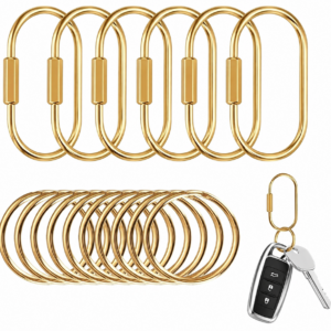 10 Pack Brass Key Rings with Screw Lock, Gold U-Shaped Keychain Carabiner Clips with O-Rings, Keychain Organizer for Keys, Bag Charms and Small Accessories