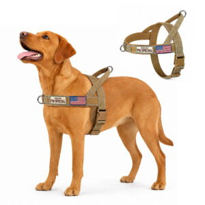 No Pull Dog Harness for Medium & Large Dogs, Adjustable Nylon Reflective Dog Walking & Training Harness with Control Handle, Quick Release Buckles, Chest 25.8-31.4 in, 50-80 lbs, Khaki, Size L