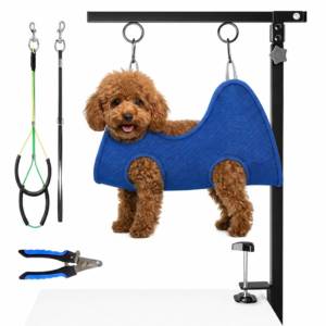 Foldable Dog Grooming Arm with Clamp, 26"-40" Adjustable Height, Grooming Table Arm with Hammock and No-Sit Holder for Small & Medium Dogs