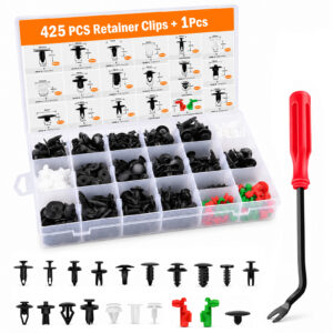 425 Pcs Car Push Retainer Clips & Automotive Fastener Kit, 19 Sizes 6-10mm Nylon Plastic Push Pins and Rivets for Bumper, Fender, Door Panel, Body Trim & Interior Exterior Repair, Includes Clip Remo
