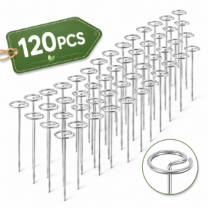 Landscape Staples 120 Pack 6 Inch Galvanized Steel Weed Barrier Stakes with Circle Top for Ground Cover Fabric Garden Turf and Outdoor Decor